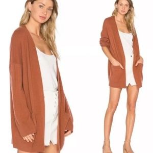 Vince Boiled Cashmere Raglan Cardigan Sweater in Rust